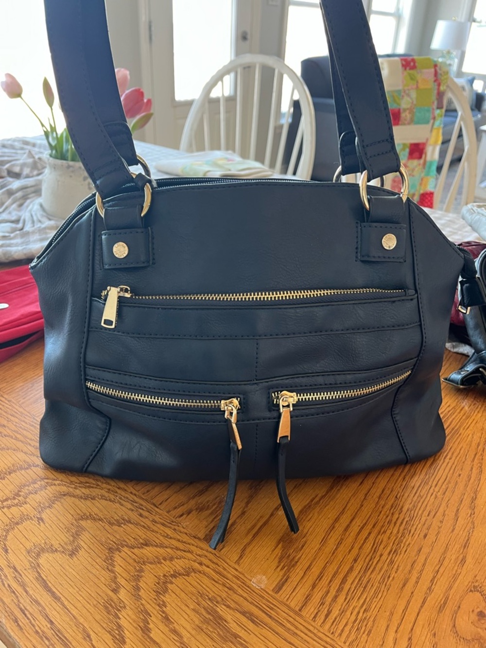 Laura Ashley Black Shoulder Bag with Gold Hardware
